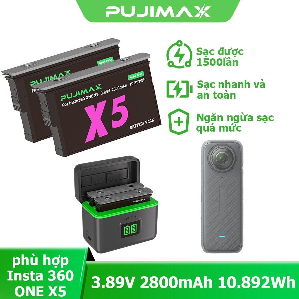 Pin sạc máy ảnh PUJIMAX Insta360 X5 2800mAh dung lượng cao pin thay thế cho camera Insta360 X5