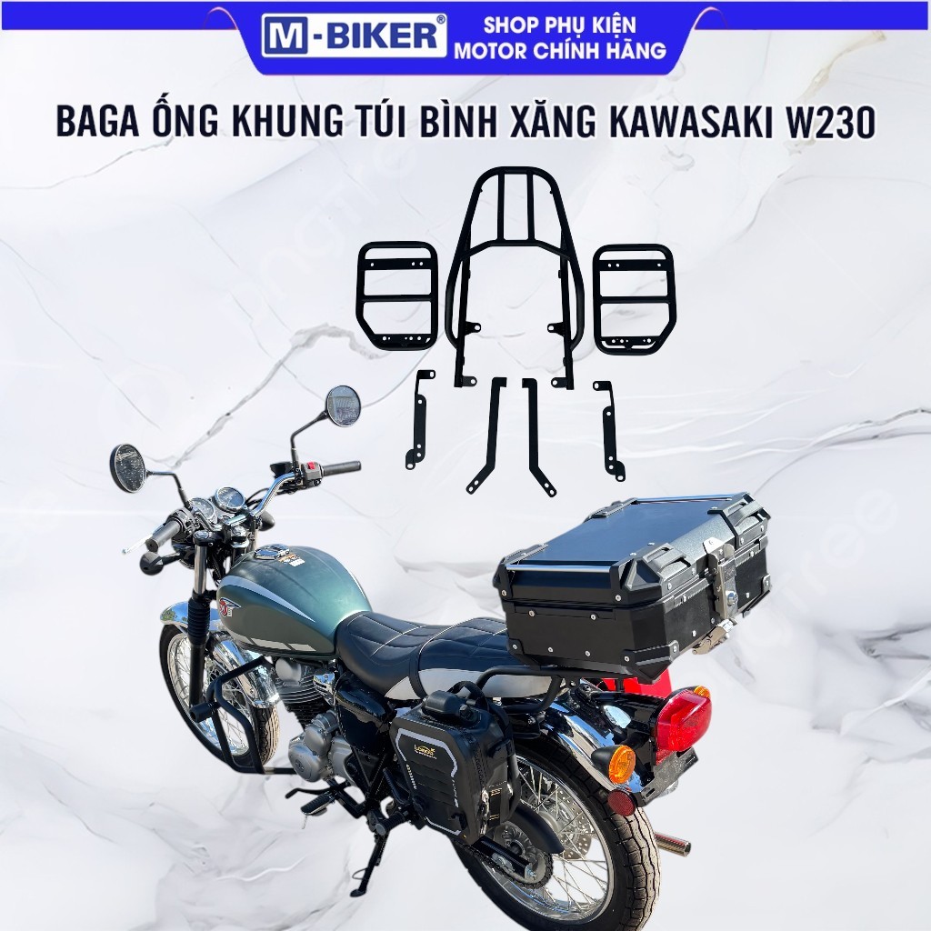 Baga Ống Kawasaki W230 & Khung Túi W230 Mẫu Vuông Baga Sau W230, Khung Treo Túi Hông W230 Lắp Zin