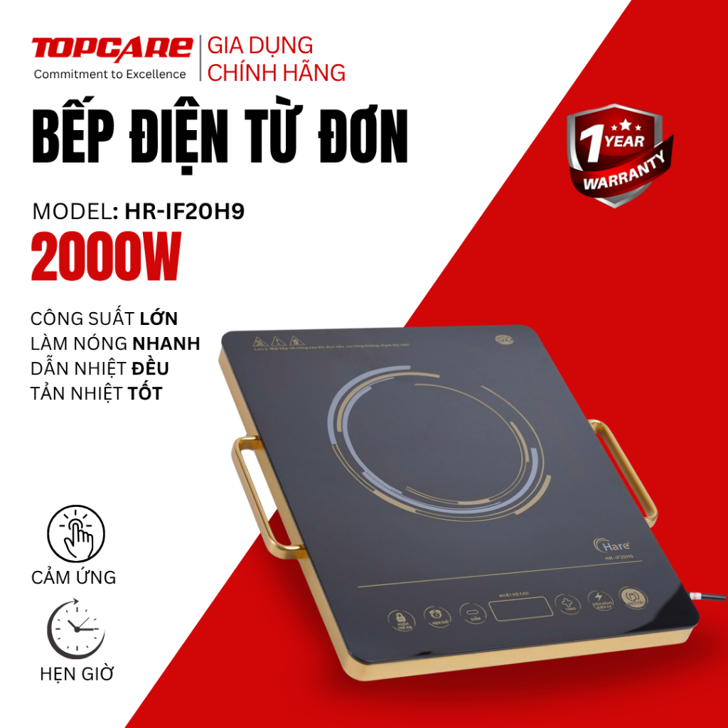 Bếp Hồng Ngoại HARE HR-IF20H9 2000W mặt kính cường lực cao cấp, không kén nồi nhỏ gọn mang đi