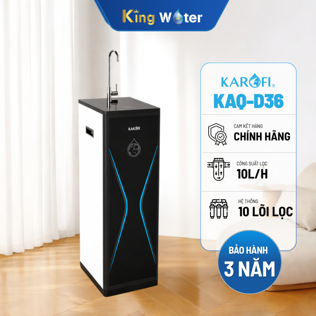 [Giá Tại Kho] Máy Lọc Nước KAROFI KAQ-D36 - Máy Lọc Nước RO 10 Lõi, Tủ Đứng, 1 Vòi 1 Chế Độ Tinh Khi
