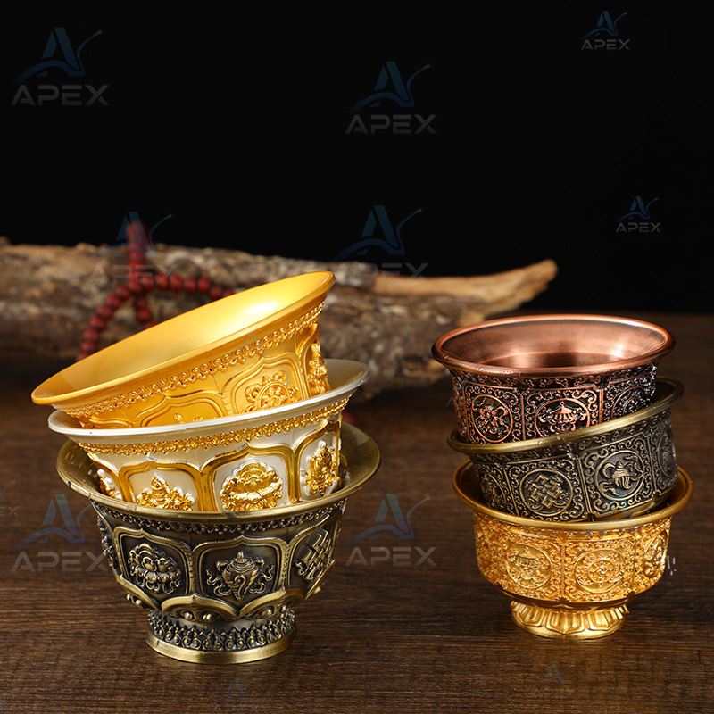 Ly Nước Cúng Phật Chén Thờ Cúng Chung Nước Cúng Dường Bằng Hợp Kim Khắc Bát Bảo Cát Tường