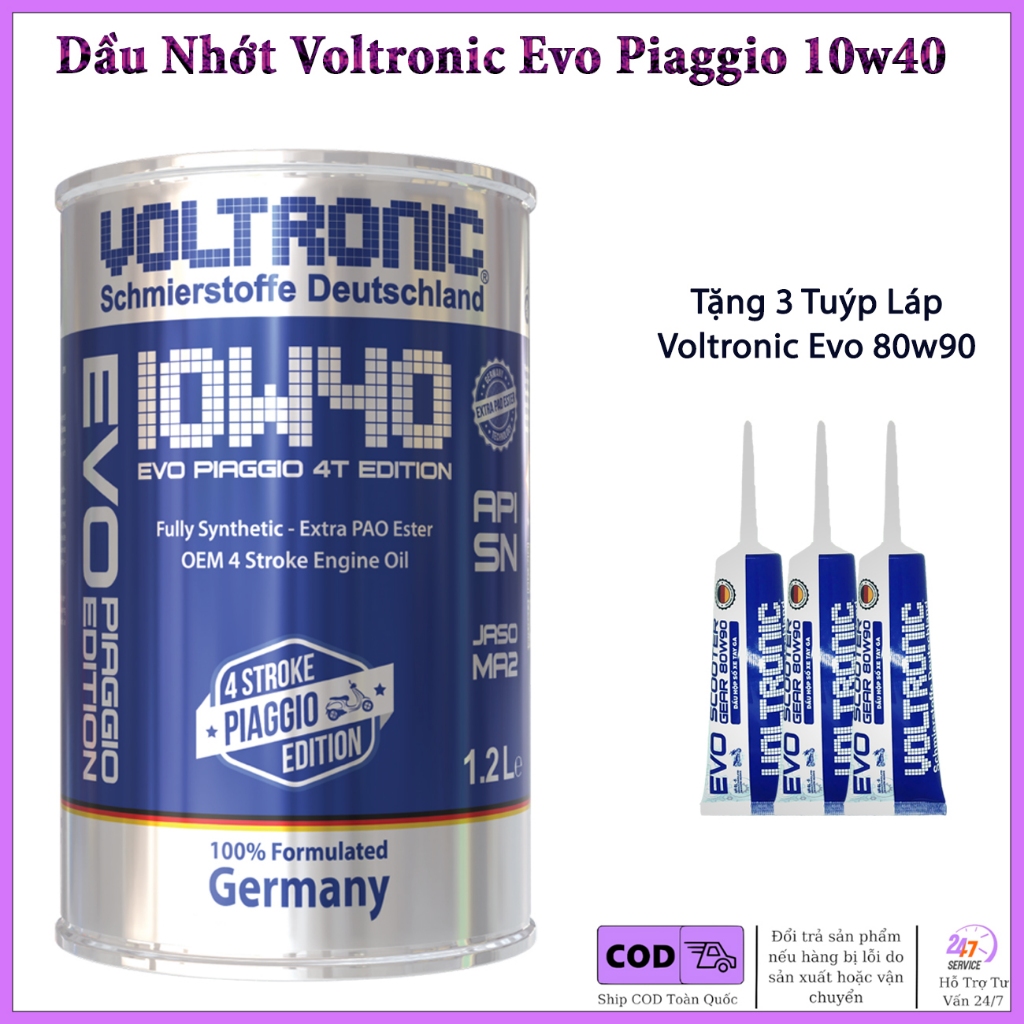 Dầu Nhớt Voltronic EVO Piaggio 4T Edition 10W40 Tặng 3 Láp Voltronic 80w90