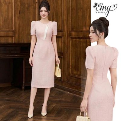 Đầm Body Thiết Kế EMY Thời Trang Cao Cấp EB2262 Vải Bố Tweed Hồng Pastel Sang Chảnh Đi Tiệc