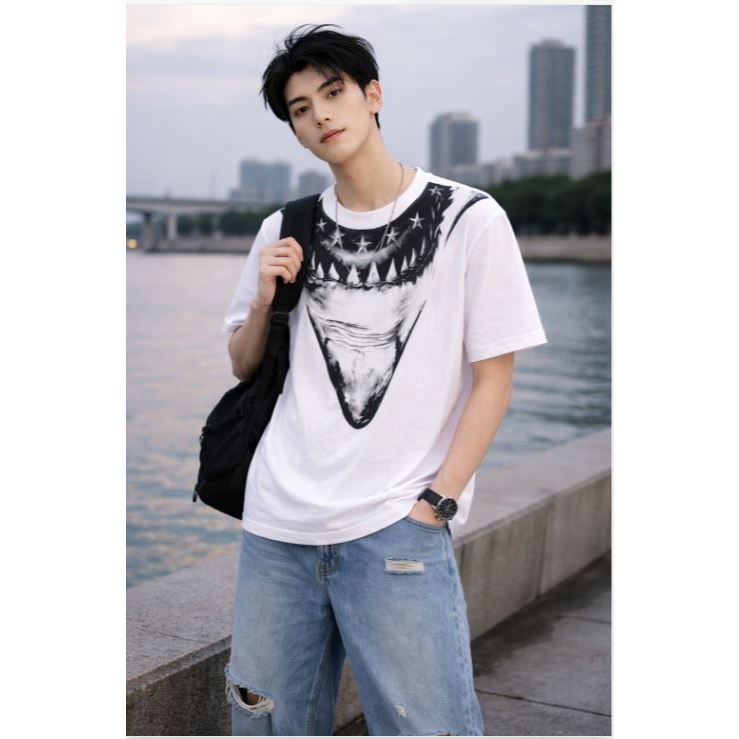 Áo Phông Nam Nữ Cotton In Hoạ Tiết Hình HÀM CÁ MẬP Quanh Cổ Cao Cấp_Áo Thun CÁ MẬP Unisex Hot Trend | BigBuy360 - bigbuy360.vn