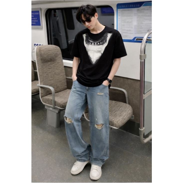 Áo Phông Nam Nữ Cotton In Hoạ Tiết Hình HÀM CÁ MẬP Quanh Cổ Cao Cấp_Áo Thun CÁ MẬP Unisex Hot Trend | BigBuy360 - bigbuy360.vn