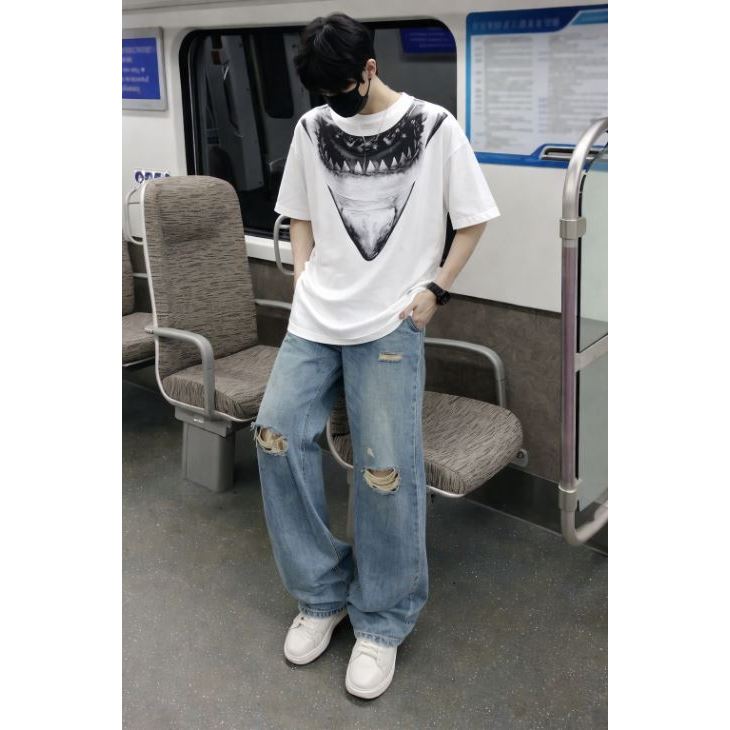 Áo Phông Nam Nữ Cotton In Hoạ Tiết Hình HÀM CÁ MẬP Quanh Cổ Cao Cấp_Áo Thun CÁ MẬP Unisex Hot Trend | BigBuy360 - bigbuy360.vn