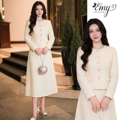 [CHÂN VÁY- bán lẻ] Váy Thiết Kế EMY Thời Trang Cao Cấp V4091 Vải Tweed Gân Trắng Kem Sang Chảnh Đi Tiệc