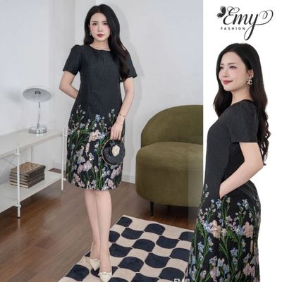 Đầm Thiết Kế EMY Thời Trang Cao Cấp EM9691 Vải Tafta Gấm Xốp Chân Bông Đen Sang Trọng Thanh Lịch