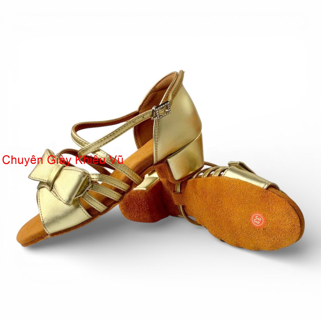 Giày Khiêu Vũ Dancesport Latin Bé Gái KD 114 Gót Vuông (114K) - Vàng (Tặng Túi Đựng Giày)