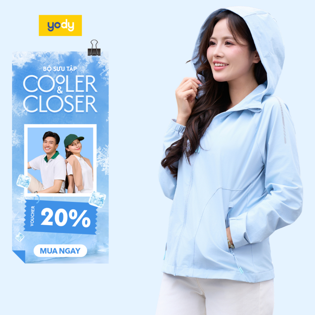 Áo khoác gió nữ 2 lớp YODY trượt nước siêu co giãn 4 chiều thoải mái vải mềm mại AKN7010 WCWC25F045