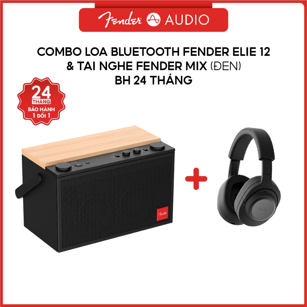 Combo Loa Bluetooth Fender ELIE 12 + Tai nghe không dây Fender MIX - Đen | FA-E12-SBKWW + FA-MIX-SBK