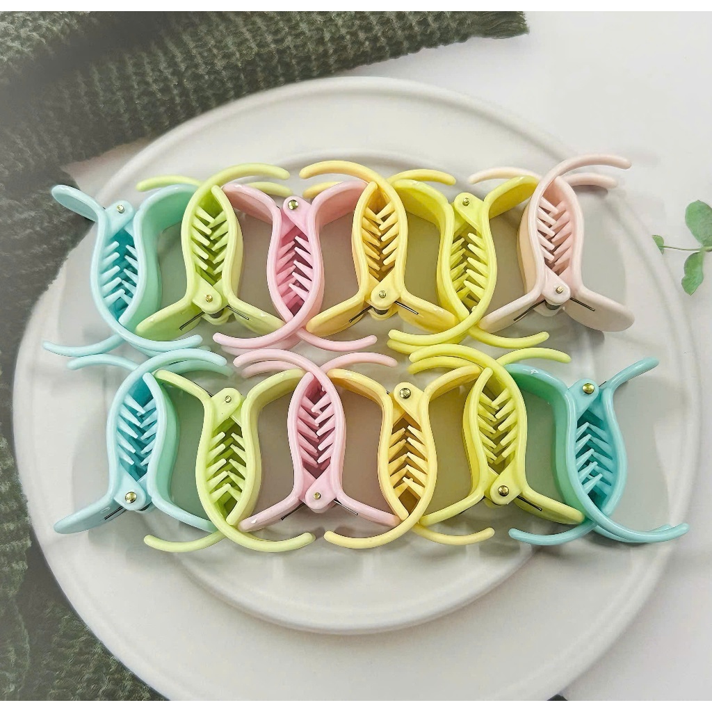 [Peinn] Set 12 Kẹp Tóc Càng Cua Lio Nhựa Dẻo Nhám 3 Răng 5 Răng Màu Pastel Hàn Quốc