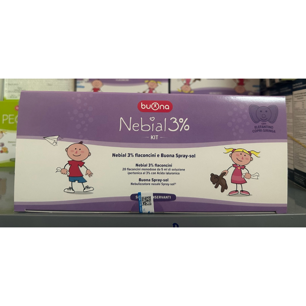 Buona Nebial 3% KIT (20 Ống Nebial 3% 5ml)- Bộ Rửa Mũi, Xịt Xông Làm Sạch Khoang Mũi