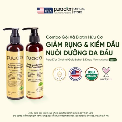 [GWP] Combo Gội Xả Biotin Hỗ Trợ Giảm Rụng & kiềm dầu, phục hồi tóc khô xơ Pura D'or Original Gold Label 236ml