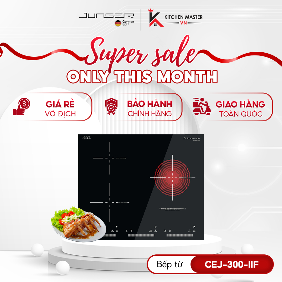 Bếp Điện Từ Ba JUNGER CEJ-300-IIF – 3 Vùng Nấu, 5400W, Mặt Kính Schott Ceran Cao Cấp
