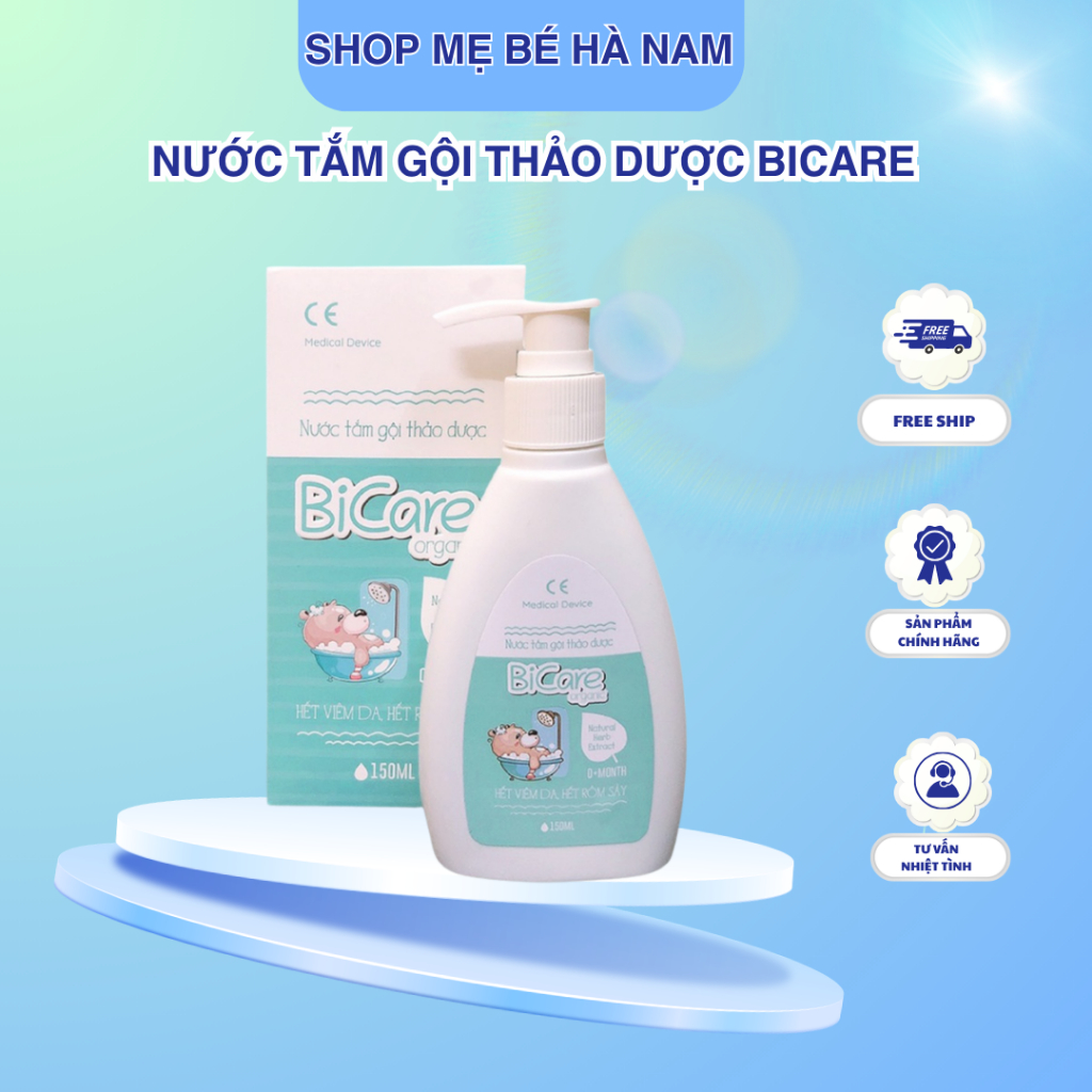 Nước Tắm Thảo Dược BiCare Organic Cho Trẻ Sơ Sinh 250ml cho da nhạy cảm, ngừa rôm sảy, viêm da- SHOP