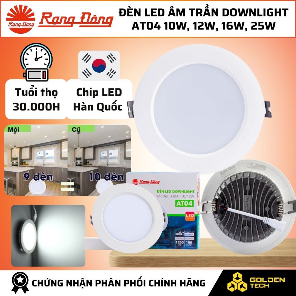 (Rạng Đông) Đèn LED âm trần Downlight 10W-12W-16W-25W Ánh sáng Trắng 6500K Đế nhôm AT04