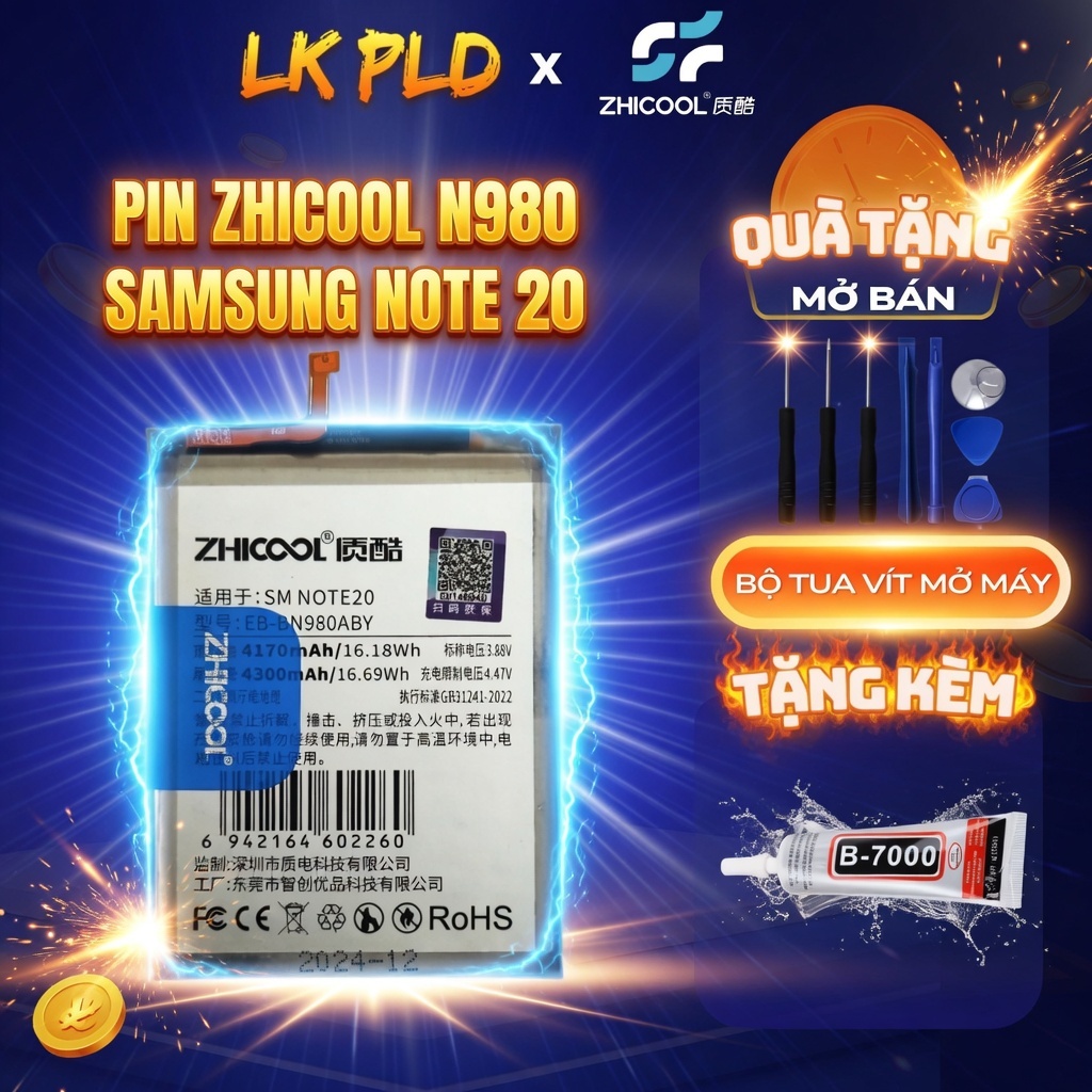 Pin Zhicool Samsung Note full mã dòng Note: Note 20 Ultra, Note 20, Note 10 Plus, Note 9... Bảo hành 3 tháng