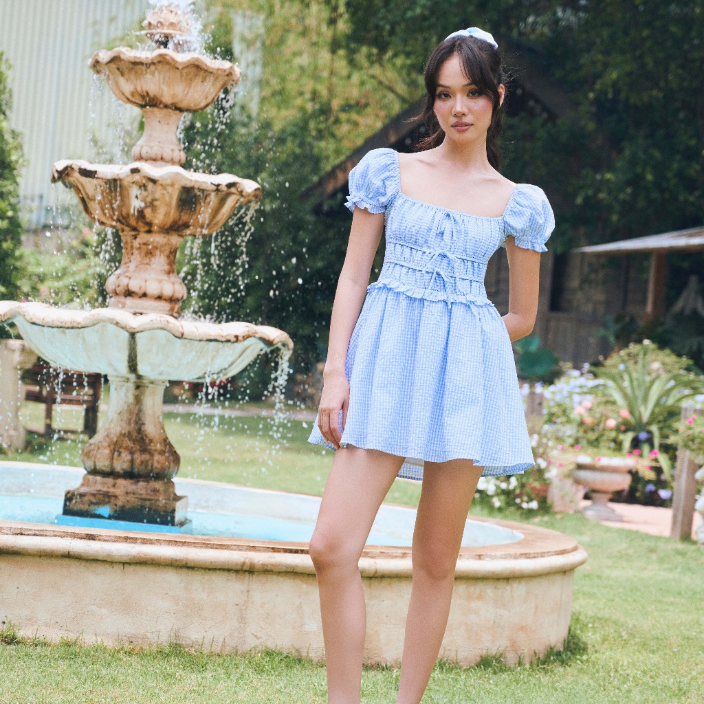 [NEW ARRIVAL] [ HOT SUMMER] DOTTIE - Đầm ngắn kẻ ô smocking - Xanh biển - D0739