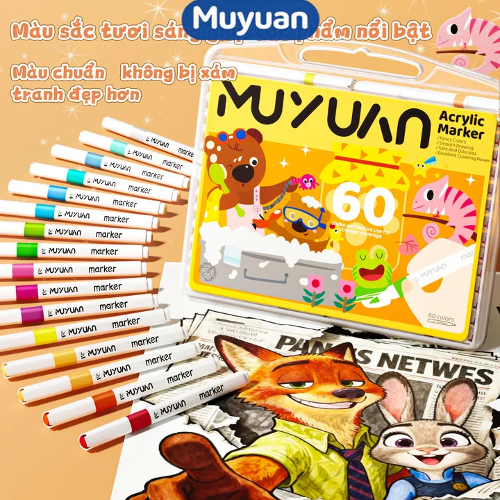 MUYUAN Bút Acrylic Marker 80 Màu – Tăng 80% Mực, Vẽ Đa Chất Liệu, Màu Tươi Sáng