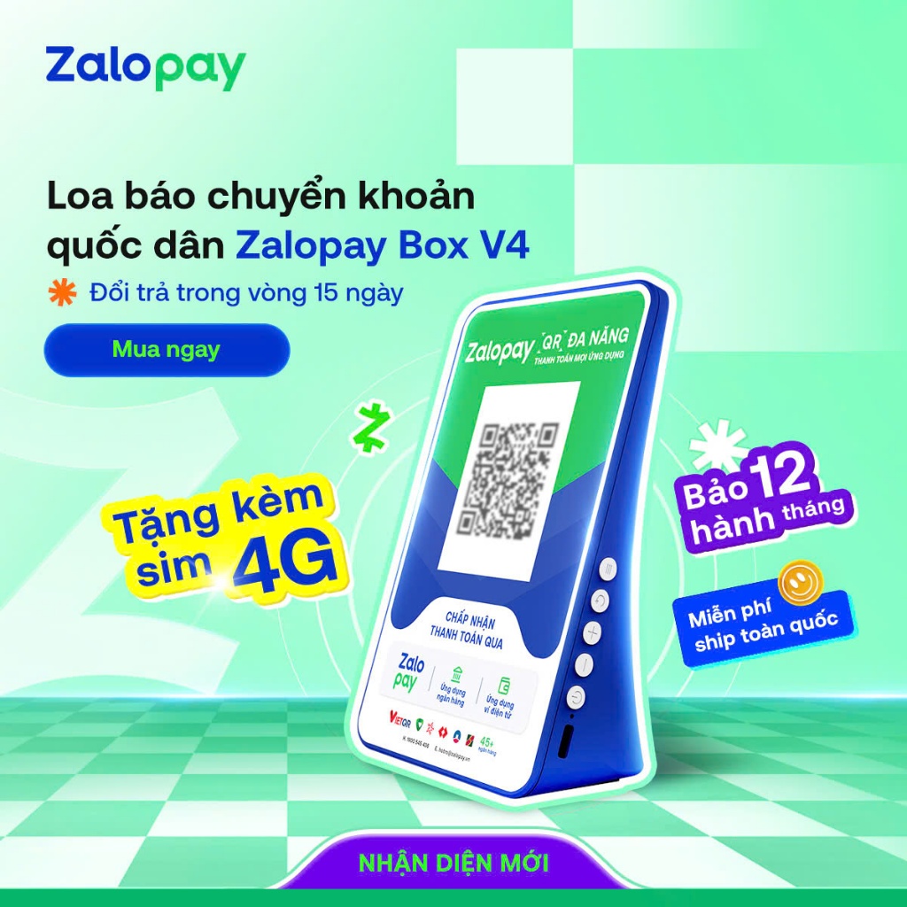 Loa Báo Tiền Zalopay Box V4 - Tặng kèm Sim 4G