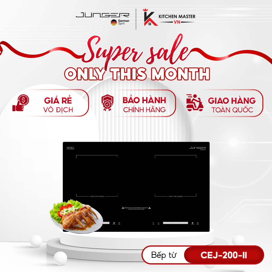 Bếp Từ Đôi JUNGER CEJ-200-II – 4000W, Mặt Kính Schott Ceran, Inverter Tiết Kiệm Điện