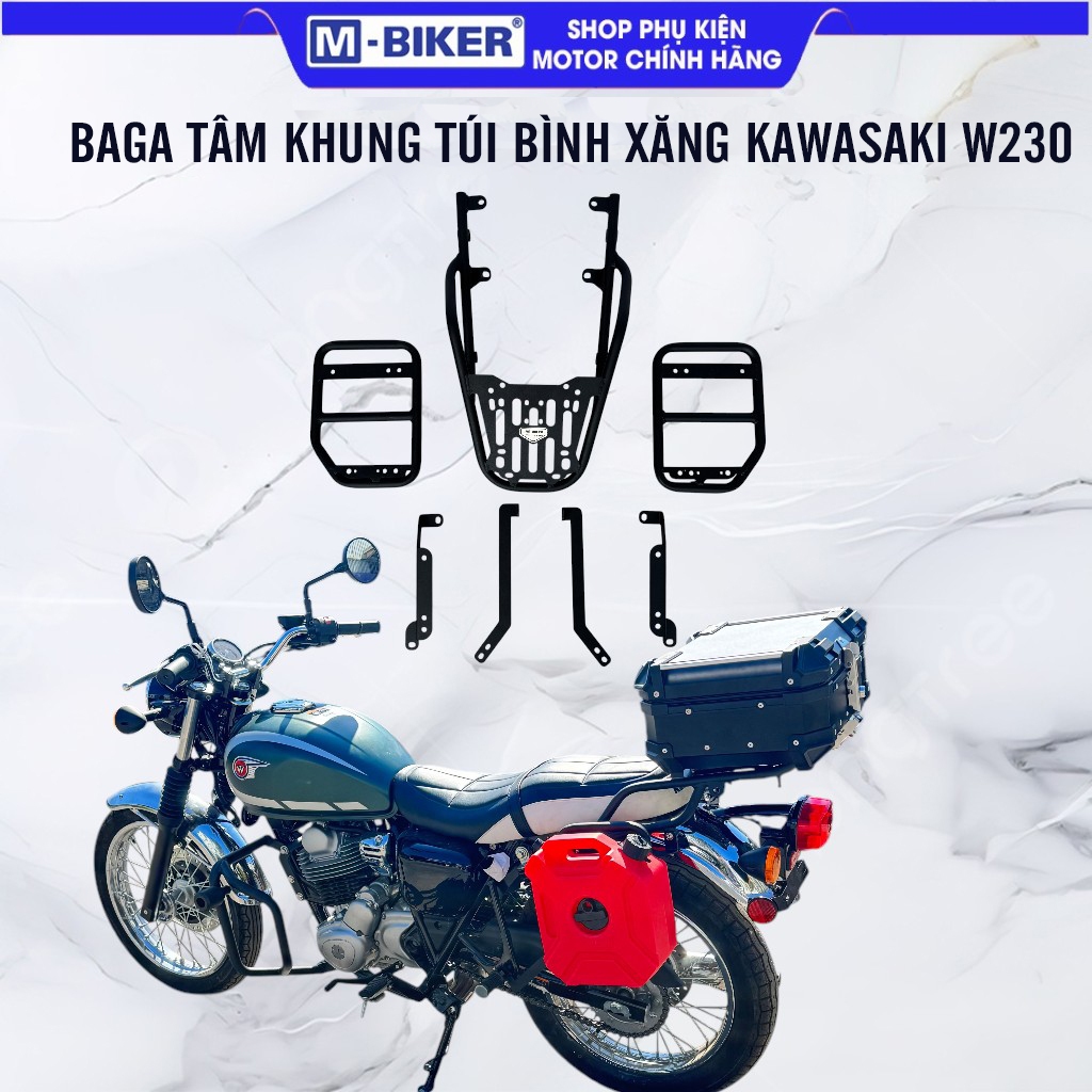 Baga Tấm Kawasaki W230 & Khung Treo Túi W230 Mẫu Vuông – Baga Sau W230, Khung Túi Hông W230 Lắp Zin