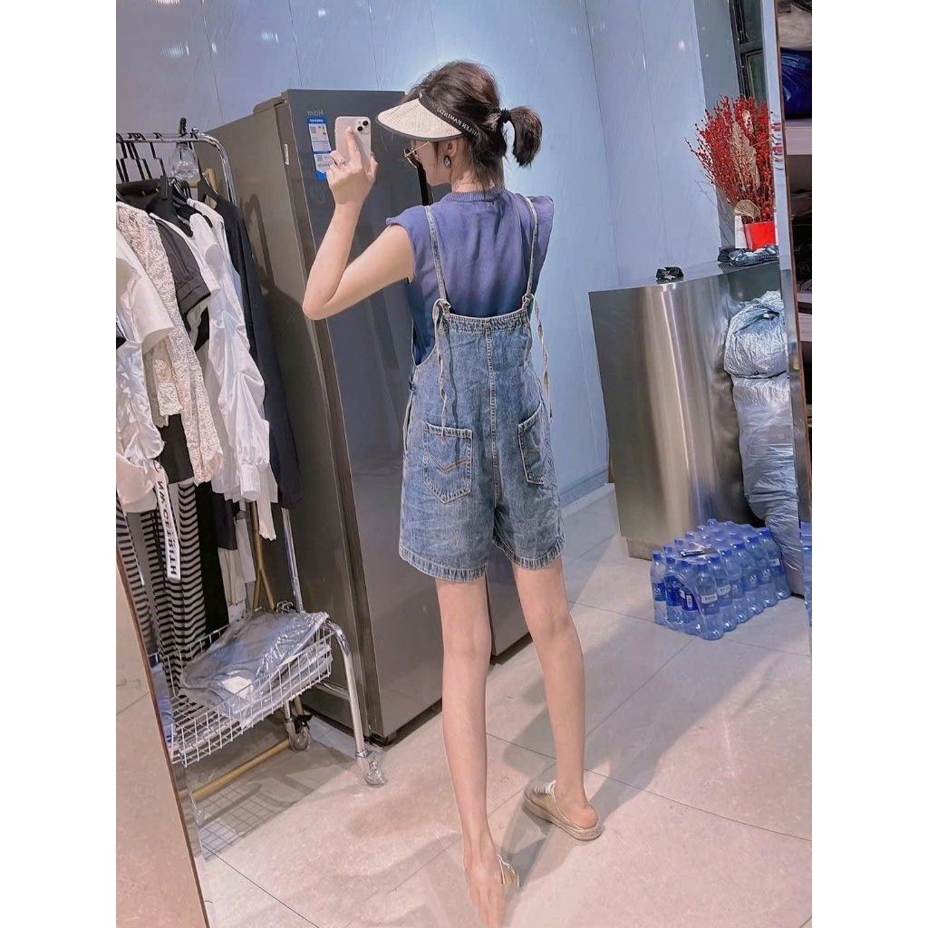 Hàng đặt trước) Quần yếm jeans tà lệch ống rộng Girl Crush năng dộng