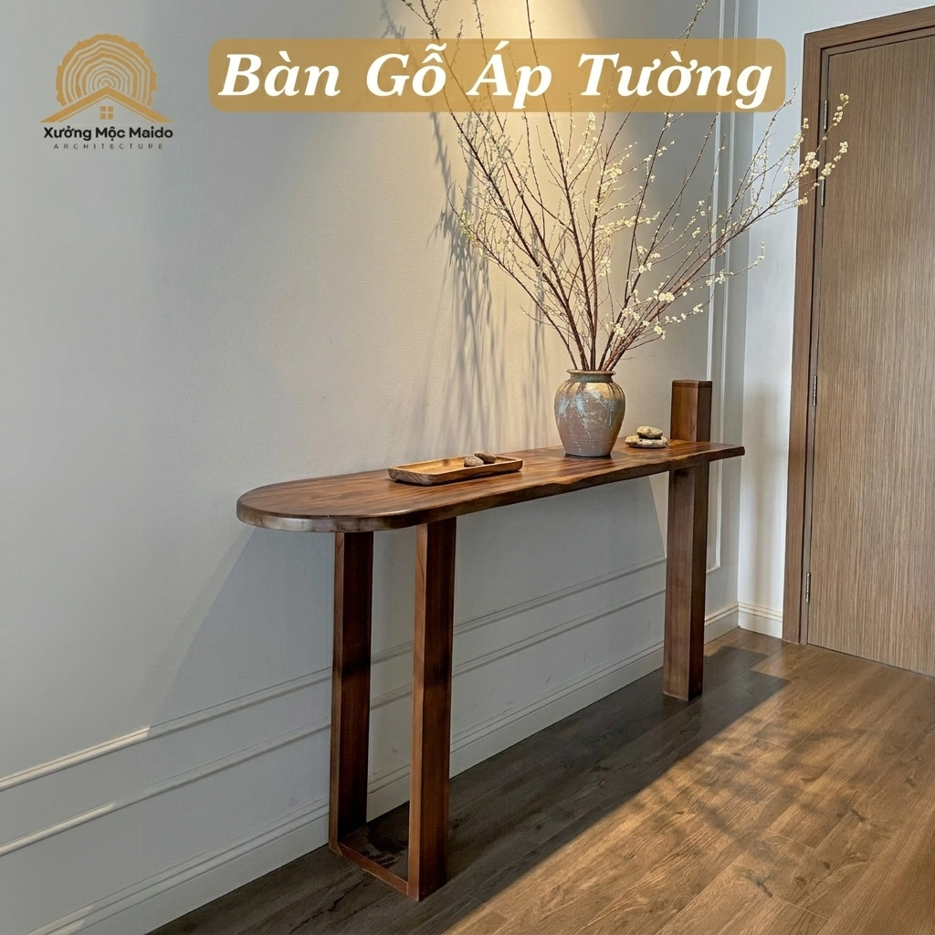 Bàn Console Gỗ Tràm Tự Nhiên Kê Áp Sát Tường - Xưởng Mộc Maido