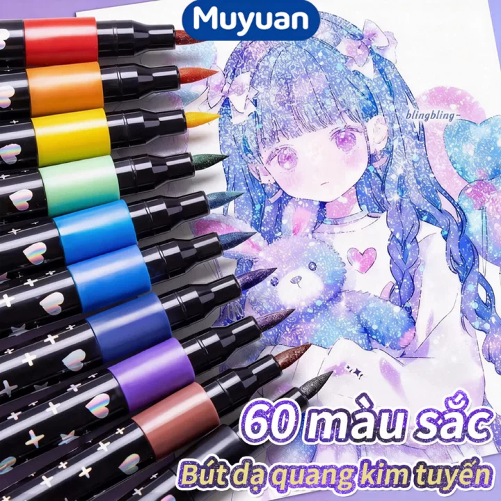 Muyaun-bút acrylic marker nhũ, Marker Acrylic 72/48/24 màu, Thiết kế đầu mềm, Sử dụng bởi học sinh