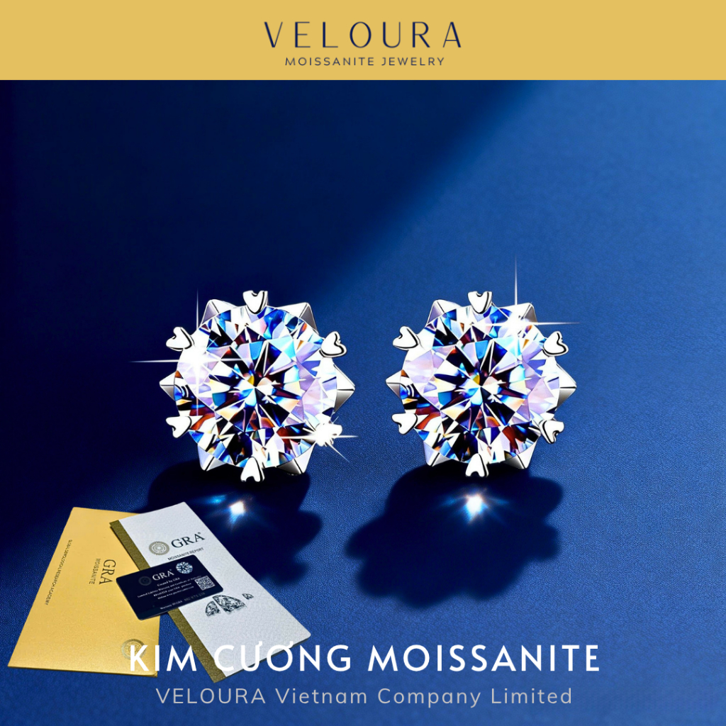 Khuyên Tai Nữ Moissanite 1 Carat VELOURA - Dáng Bông Tuyết Lấp Lánh Kim Cương | GRA VJKT004