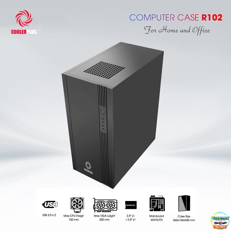 Vỏ Case COOLERPLUS R102 M-Tower Nhỏ Gọn – Hỗ Trợ VGA 260mm, USB 3.0, Lắp Main mATX/ITX Giá Tốt