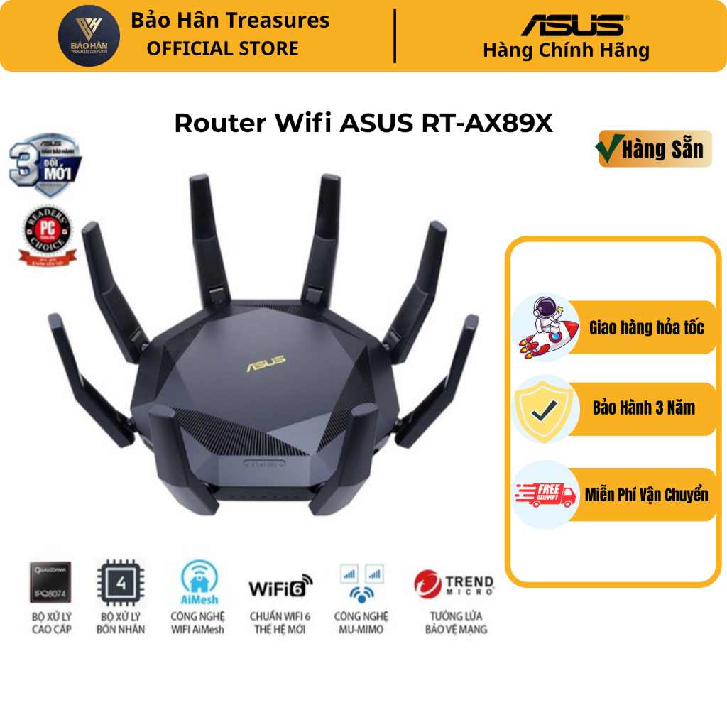 Thiết Bị Phát Wifi ASUS RT-AX89X Chuẩn AX6000 Hai Băng Tần Kép (Cực Hầm Hố Dành Cho Game Thủ) - Hàng