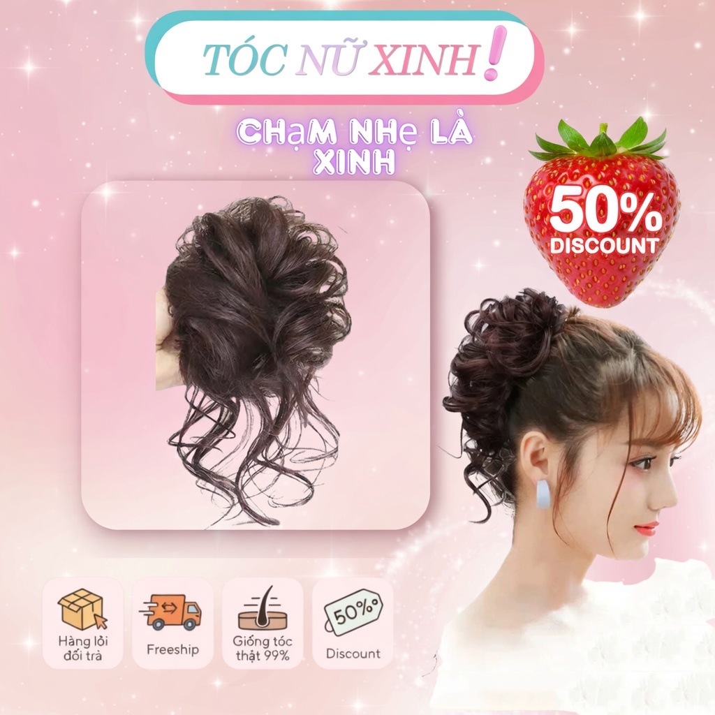Búi ngoạm xoăn đuôi lơi S07BU09 Búi ngoạm tóc giả Búi tóc giả nữ Tóc giả búi kẹp Búi tóc nữ
