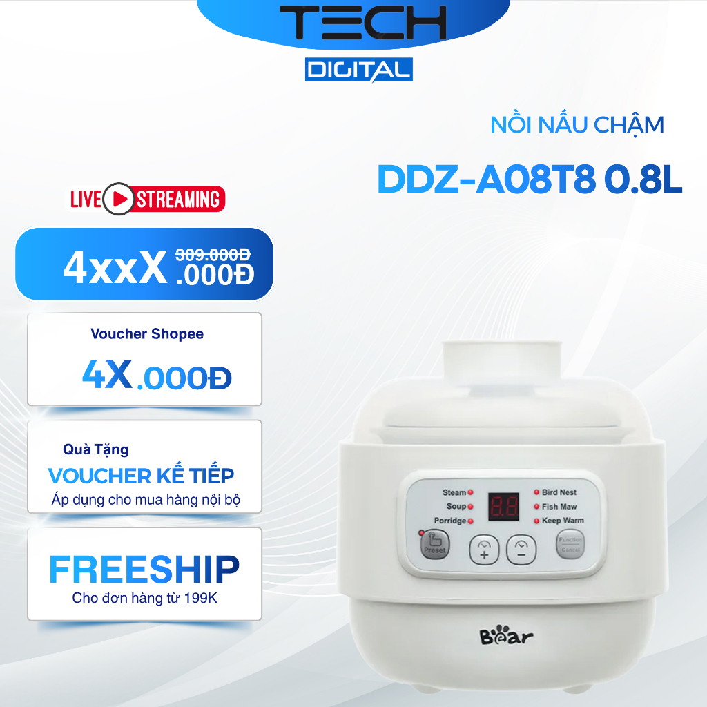 Nồi Nấu Cách Thủy Bear 0.8L DDZ-A08T8 - Chính Hãng