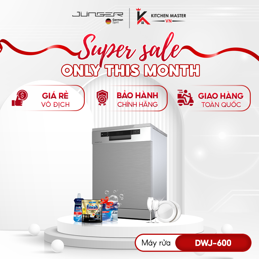 Máy Rửa Bát 14 Bộ JUNGER DWJ-600 – Sấy Khô, Diệt Khuẩn 70°C, Tiết Kiệm Nước