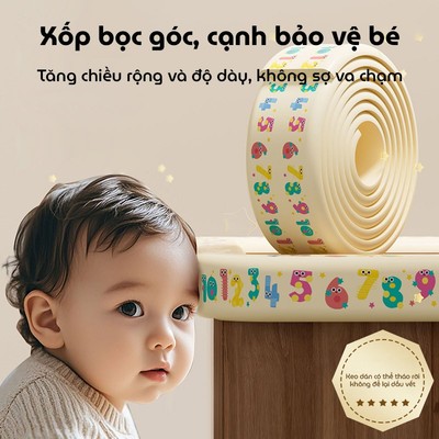 Dải Bảo Vệ Chống Va Chạm Cho Bé KidAndMom Cuộn Xốp Bọc Cạnh Bàn, Đệm Xốp Bịt Góc Bàn, Đầu Giường