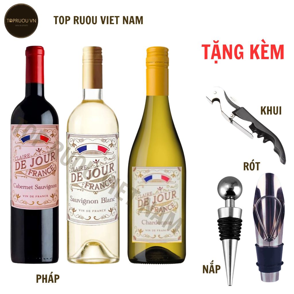 [Tặng Khui/Rót/Nút Đậy] Vang Claire De Jour - Pháp - 12 - 12.5 Độ - 750ml [TOPRUOUVIETNAM]