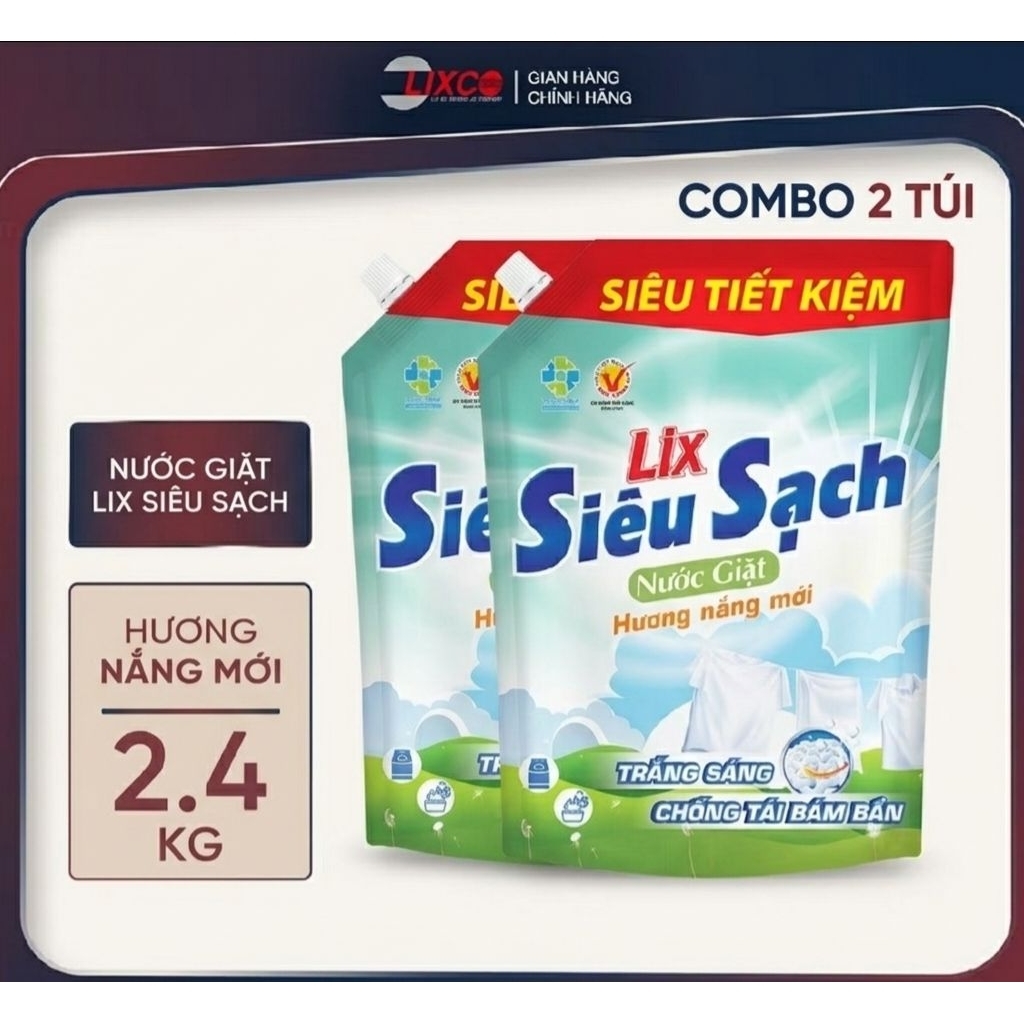 COMBO 2 TÚI NƯỚC GIẶT LIX HƯƠNG NẮNG MỚI 2,4KG _ LIXCO VIỆT NAM