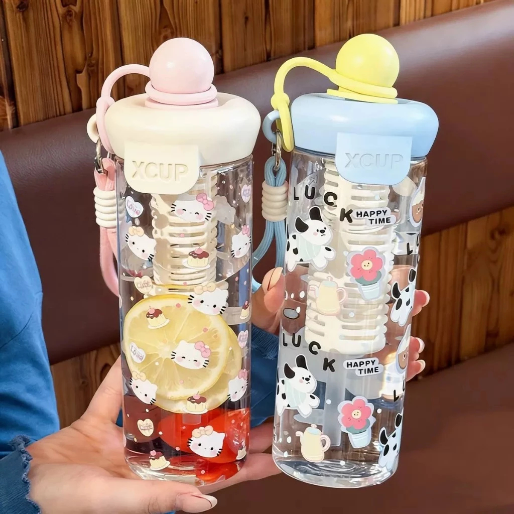 Bình Nước 600ml Kèm Ống Hút, Lõi Lọc & Dây Đeo Hoạ Tiết Động Vật Cute LILA BNNAPTRON75