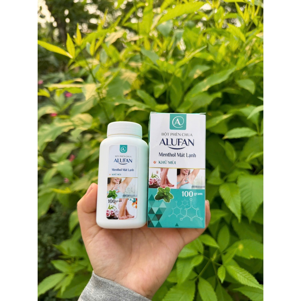 Bột phèn chua Alufan lọ đầu rắc 100g, Hương Bạc Hà Dịu Nhẹ, The Mát, Khử mùi hôi nách, hôi chân