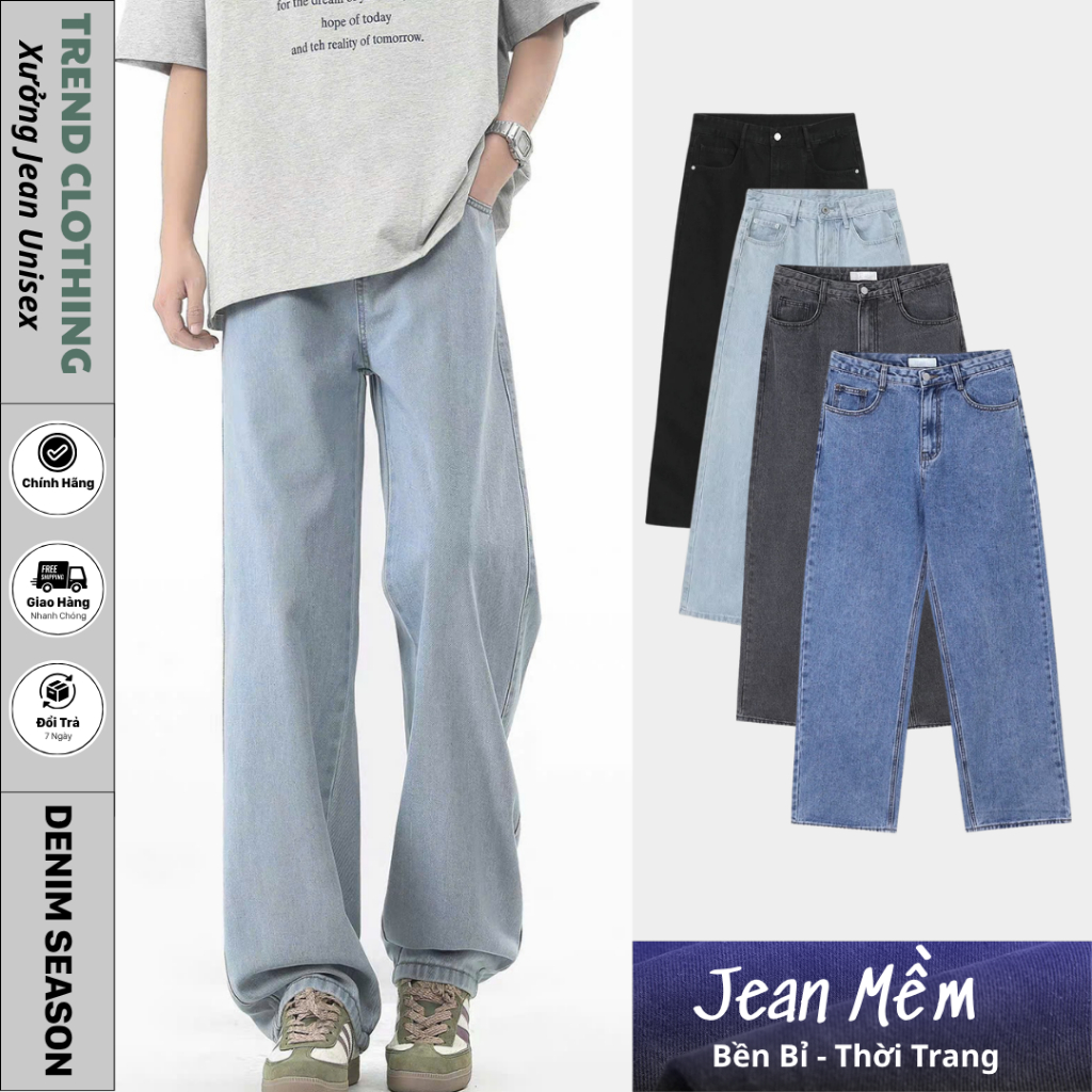Quần jean nam ống suông, style hàn quốc bốn màu trơn basic, chất liệu denim cao cấp-TrendCclothing | BigBuy360 - bigbuy360.vn