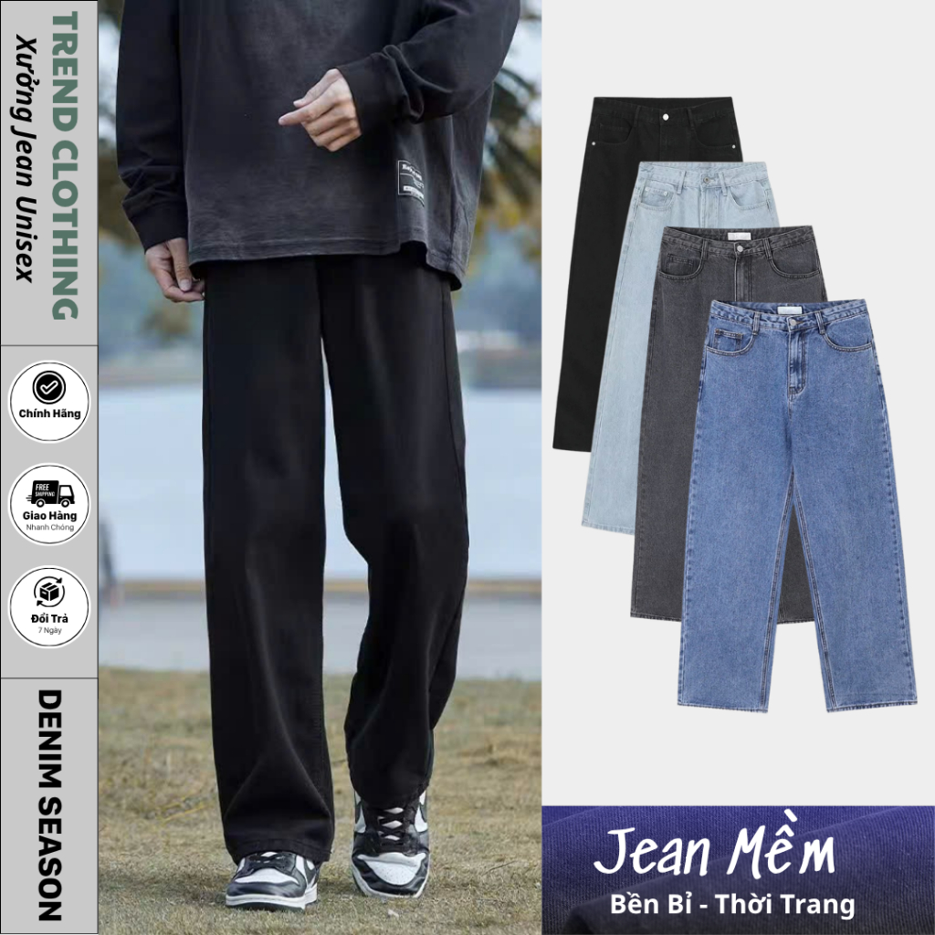 Quần jean nam ống suông, style hàn quốc bốn màu trơn basic, chất liệu denim cao cấp-TrendCclothing | BigBuy360 - bigbuy360.vn