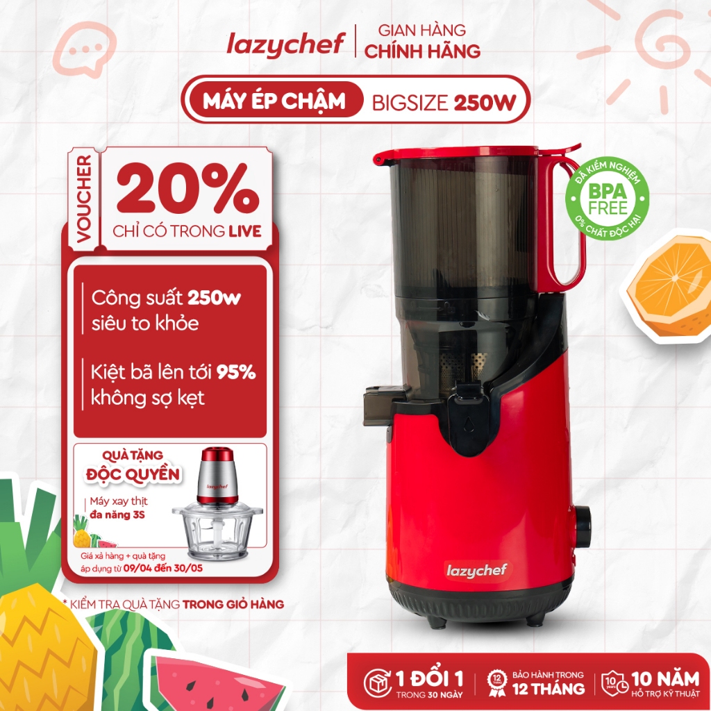 [GIÁ XẢ HÀNG] Máy Ép Chậm Bigsize 3S Lazychef 250W - Máy Ép Trái Cây