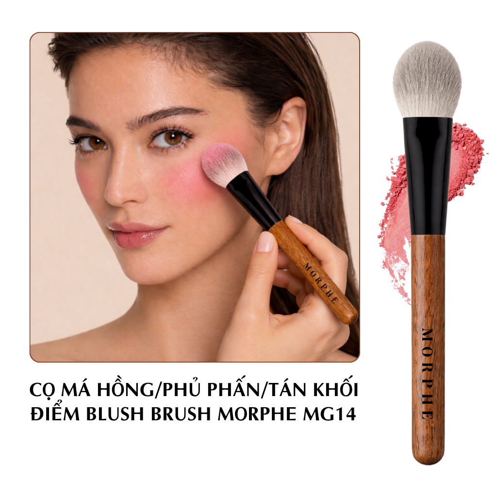 Cọ Trang Điểm Má Hồng Phủ Phấn Tán Khối Morphe Blush Brush Mã Loại MG14 Cán Gỗ Cao Cấp Có Hộp