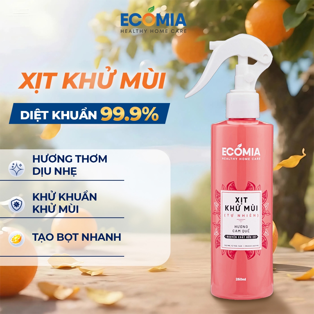 Xịt Khử Mùi Hữu Cơ Đa Năng Ecomia Công Nghệ Enzyme Từ Quả Cam, Khử Mùi Phòng, Khử Mùi Giày, Khử Mùi 