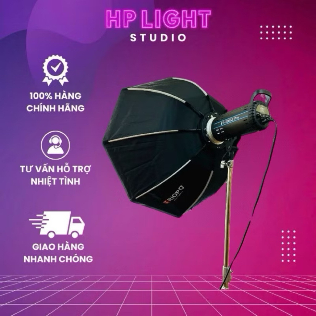 Combo Đèn ET300s2 Pro + Chân inox 2m8 + softbox K2 90 Triopo Full Lưới 230w hỗ trợ quay phim, chụp ả
