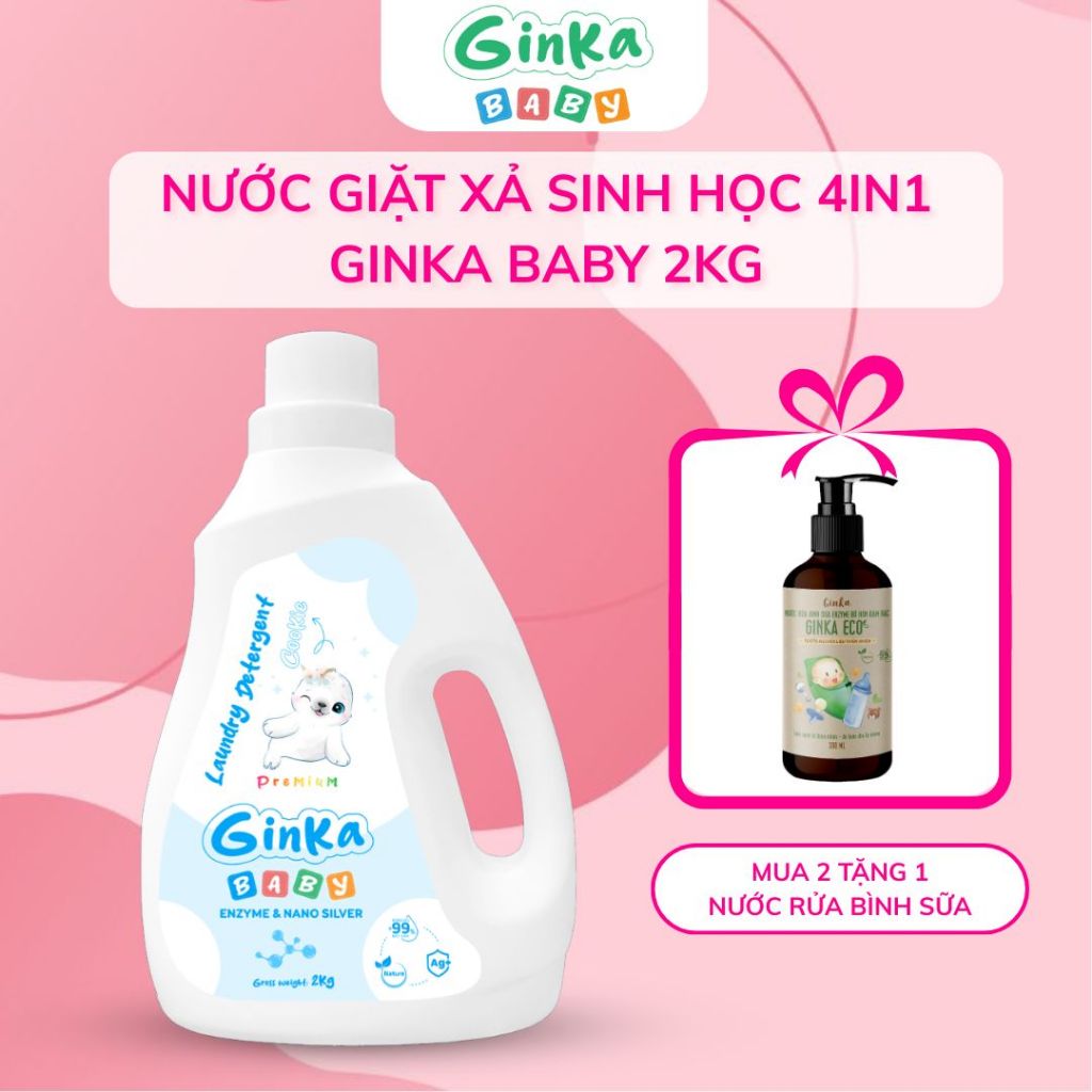 Nước giặt xả sinh học em bé 4in1 GINKA (Cookie) - Đạt Chứng nhận an toàn cho da và hô hấp