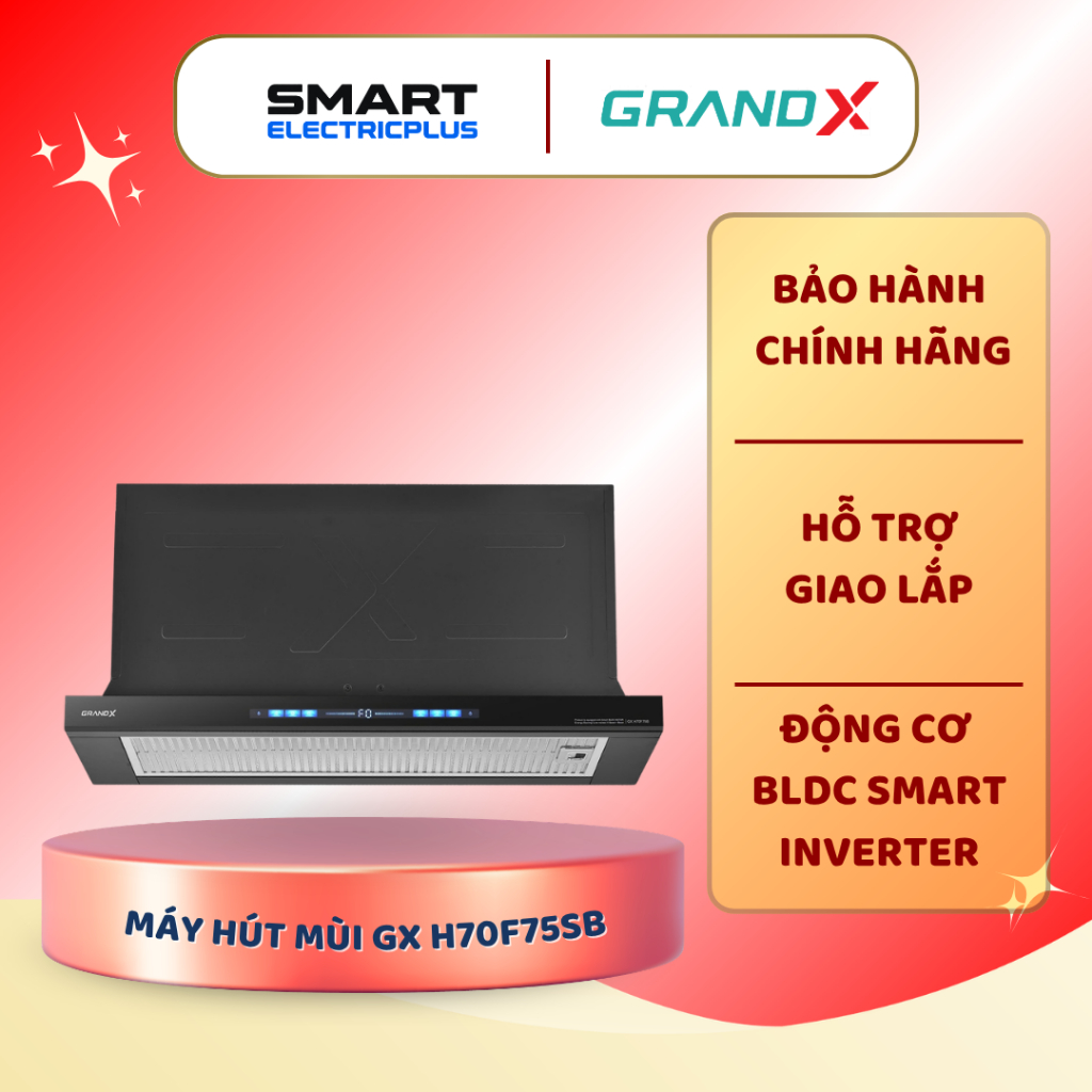 Máy Hút Mùi Âm Tủ Grandx GX H70F75B (GX H70F75SB) - Động Cơ BLDC Êm Ái, Cảm Ứng 5 Tốc Độ, Booster