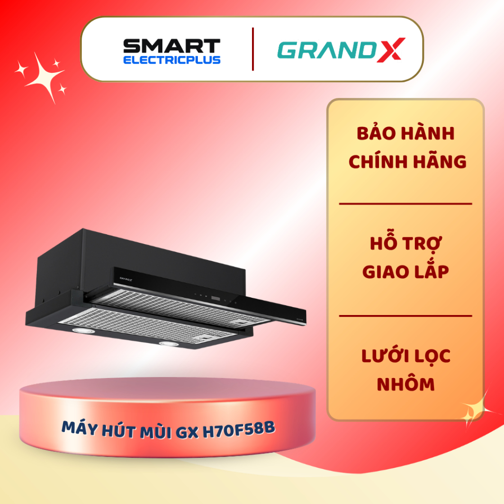 Máy Hút Mùi Âm Tủ Grandx GX H70F58B - Điều Khiển Cảm Ứng, Lưới Lọc Inox Aluminium